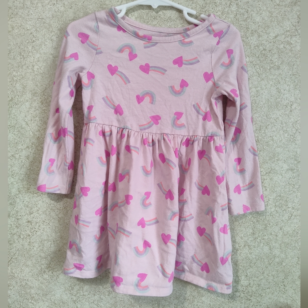 Rainbow Hearts Basic Long Sleeve Shirt Dress Size 3T